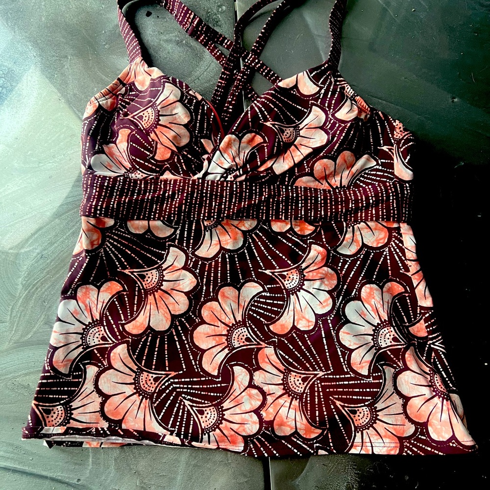 Title Nine Wine & Peach Flower Tankini